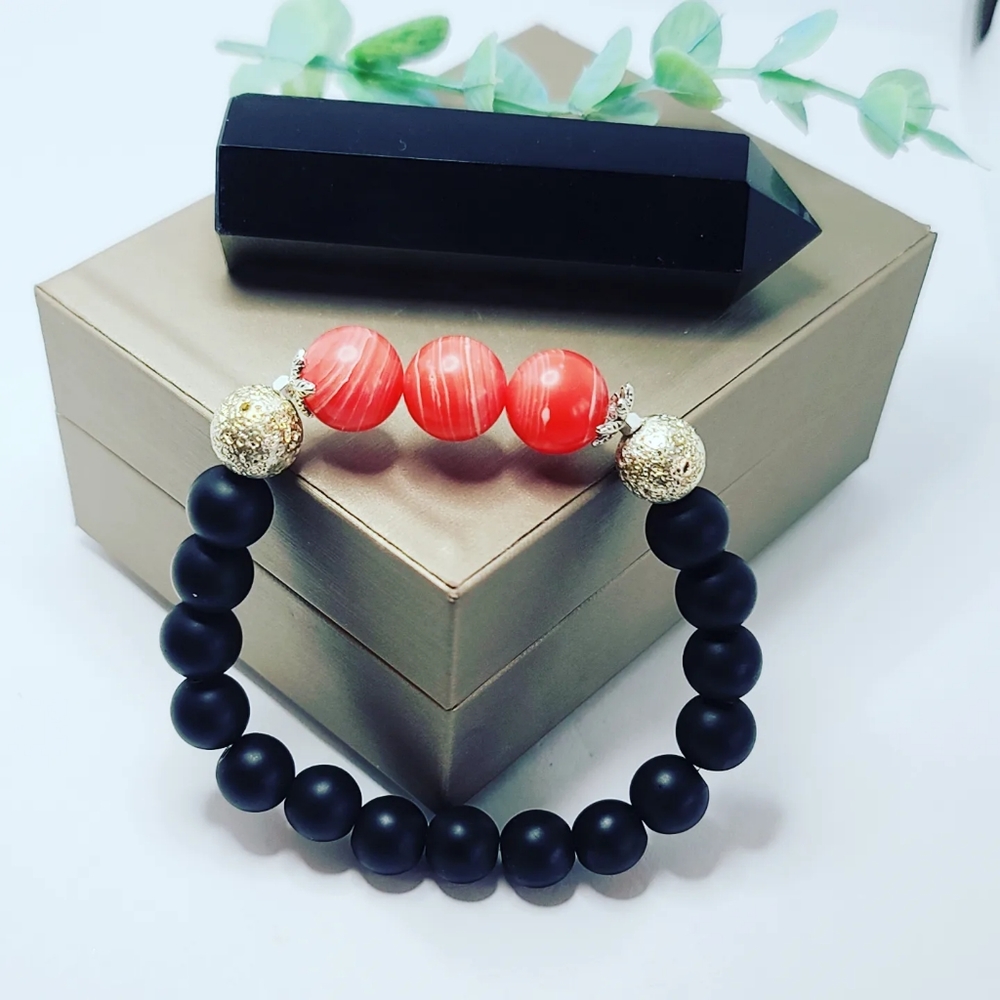 Black agate rhodochrosite bracelet
